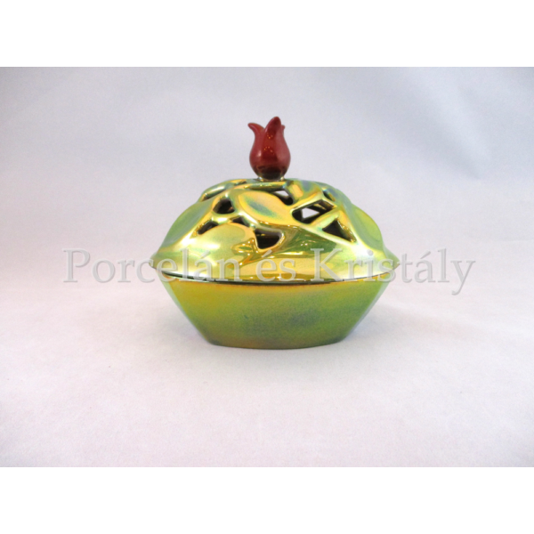 10600 Tulipános bonbonier zöld-piros eosin, 10x12,5x12,5 cm