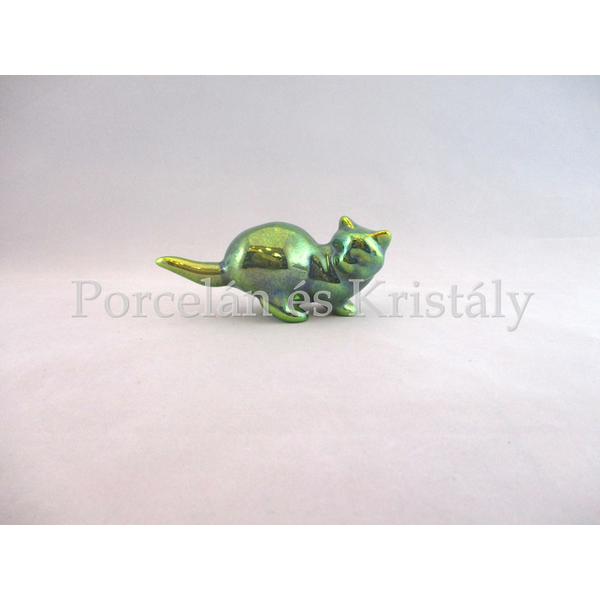 9497 Visszanéző cica zöld eosin, 5x11,5x4 cm