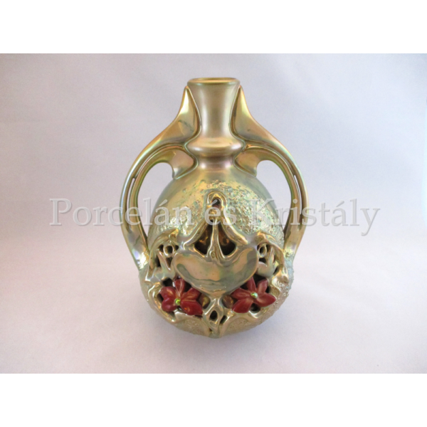 10737/8478 Kéttüzű Eosin Duplafalú váza - Limitált szériás - 22x16,5x15 cm